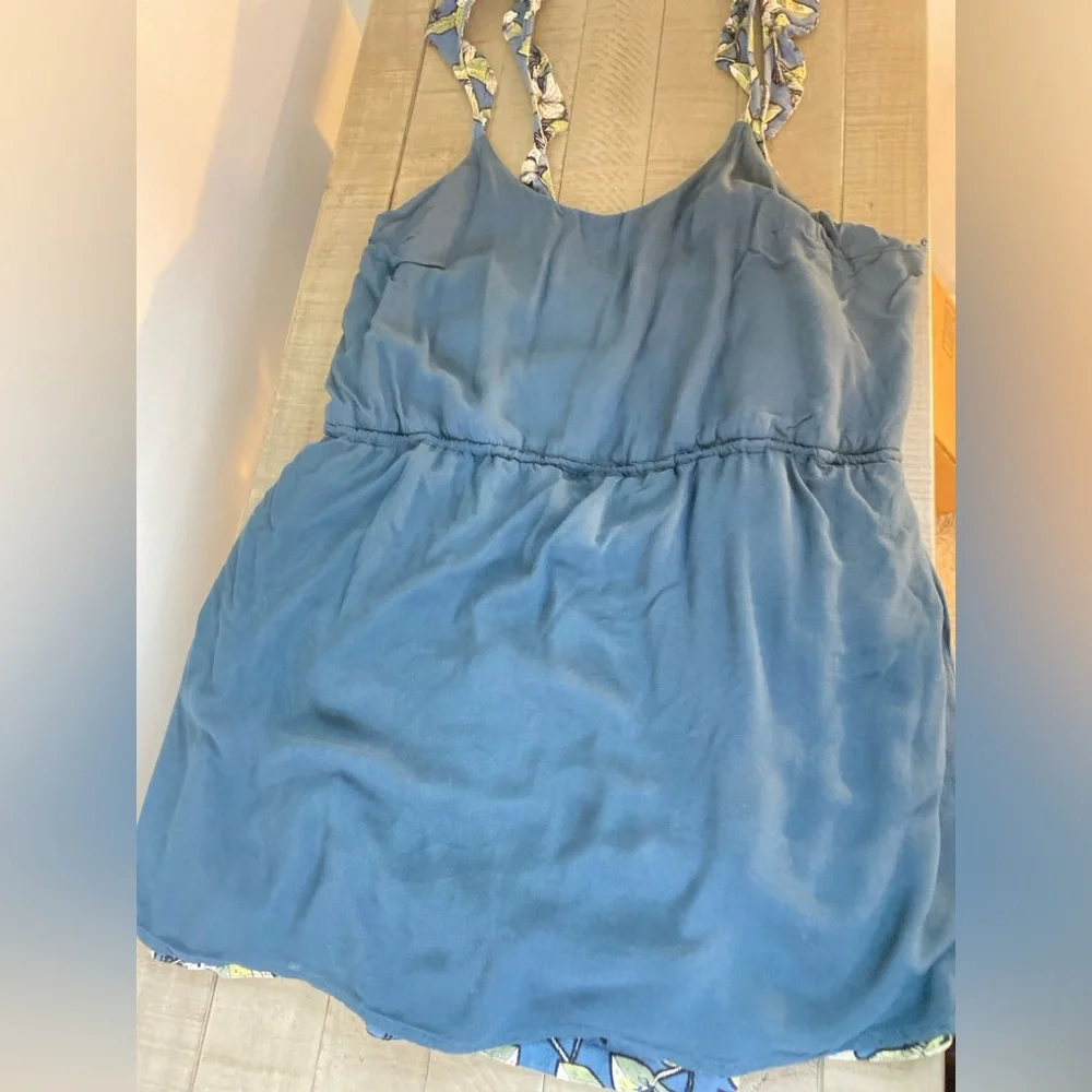FREE PEOPLE Dear You Blue Green Floral Ruffle Flare Casual Sundress Size Medium